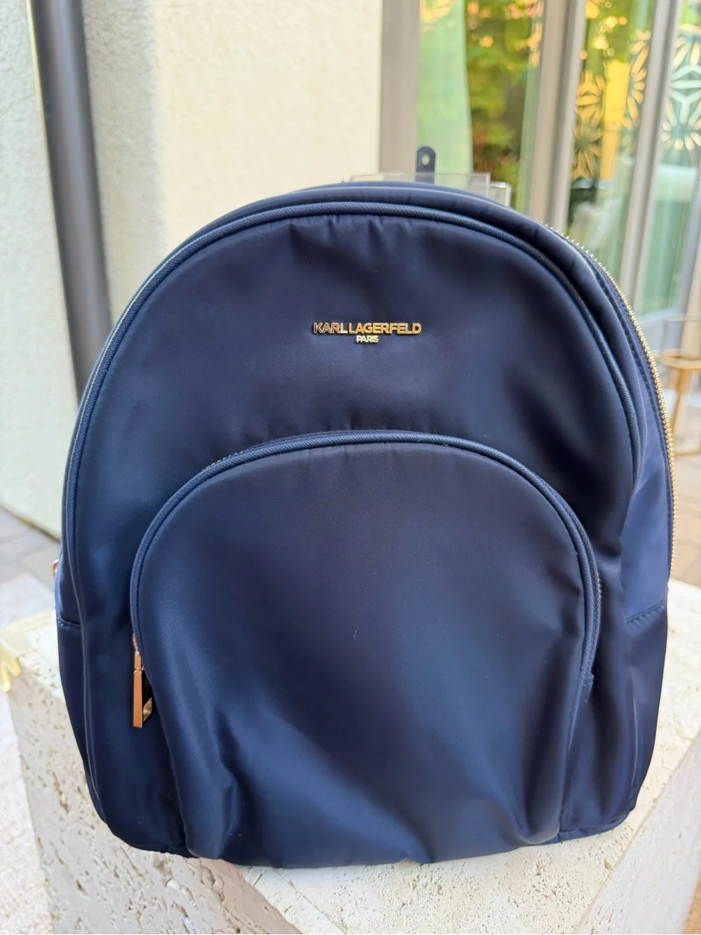 Karl Lagerfeld Navy Backpack with Gold-Tone Logo
